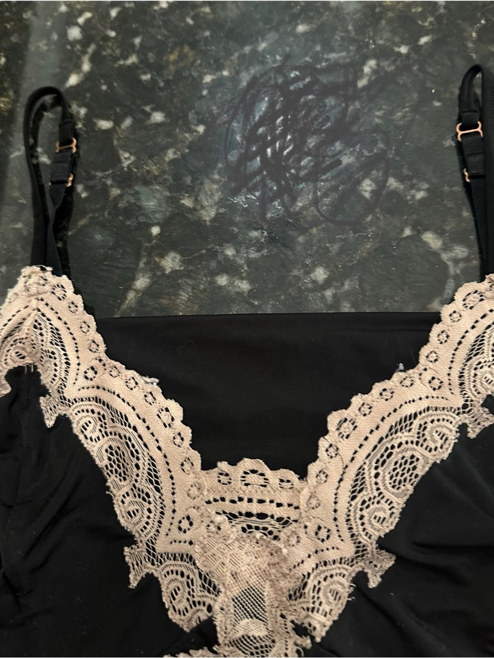 Soma Nightgown - Large - Black With Beige Lace Accent, & Front Left Slit - NICE - Picture 5 of 12